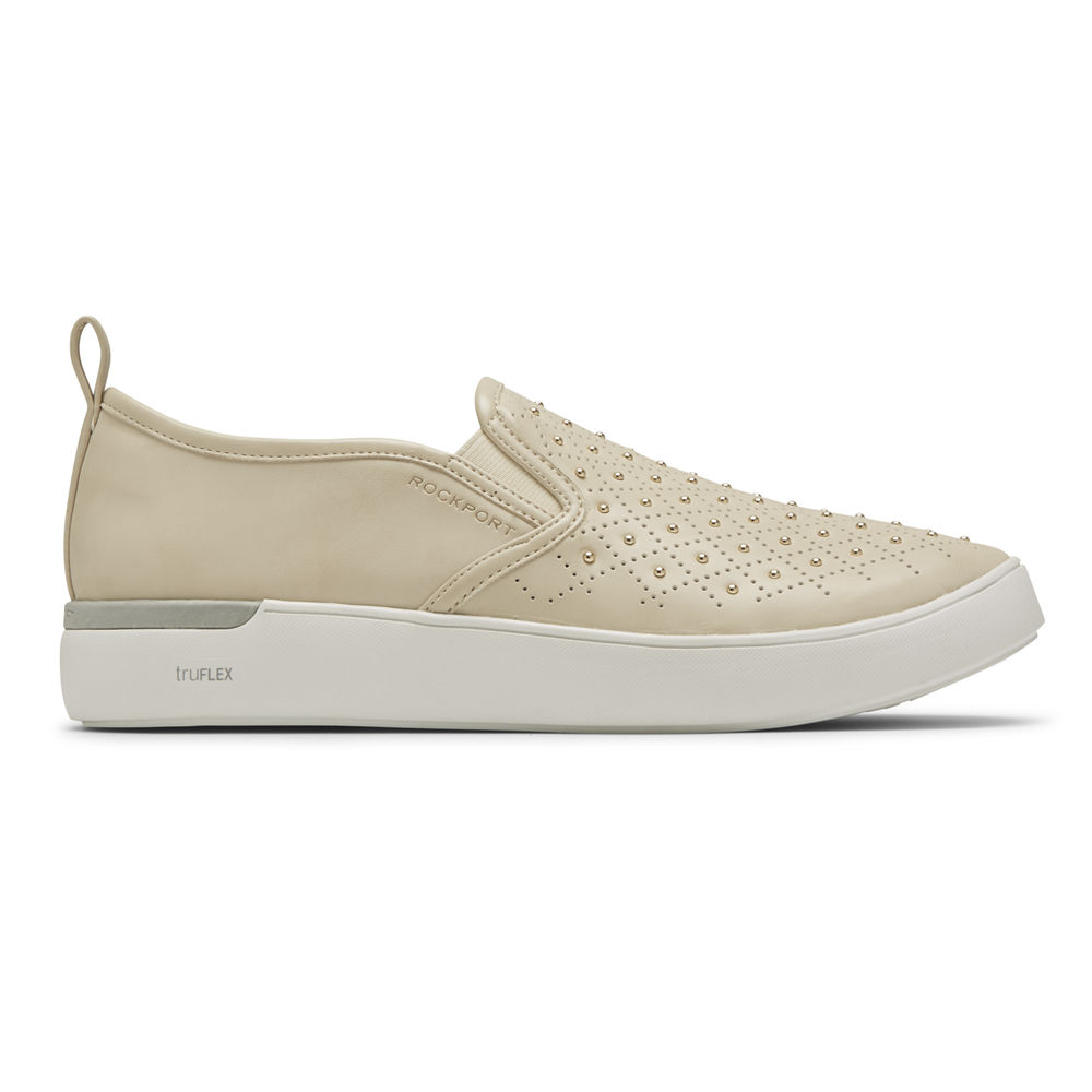 Slip-Ons Rockport Mujer Mexico - Truflex Parissa Studded Gore Beige - OIVJN1652